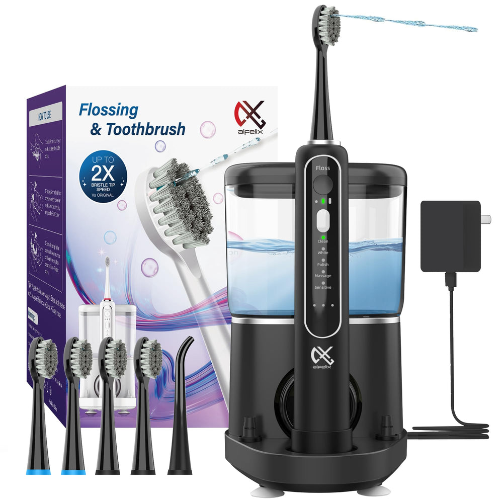 Alfelix 2-in-1 flossing electric toothbrush and water flosser in black