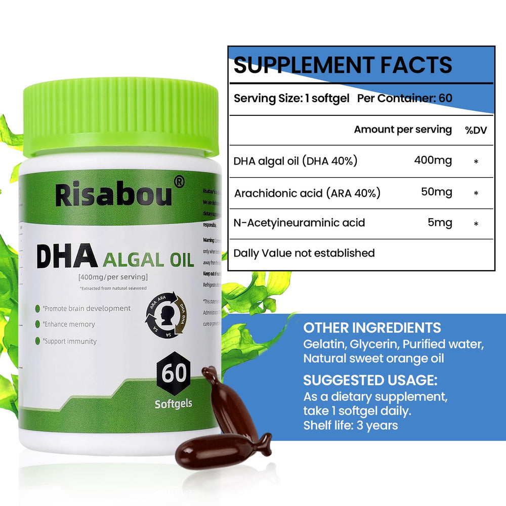 Plant-based microalgae-derived DHA Omega-3 softgels