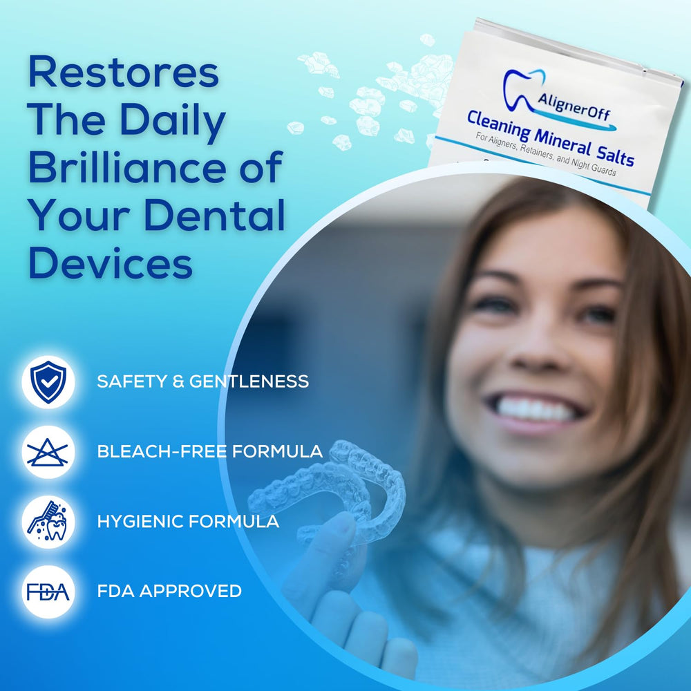 Aligners soaking in AlignerOff mineral salts solution
