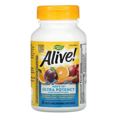 Front view of Alive! Once Daily 50+ Ultra Potency Multivitamin bottle with 60 tablets