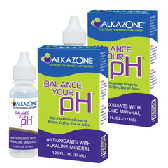 Front view of Alkazone alkaline pH booster 2-pack bottles