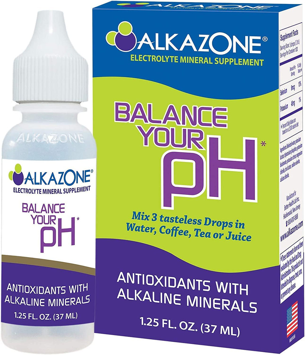 AlkaZone alkaline pH booster drops bottle on white background
