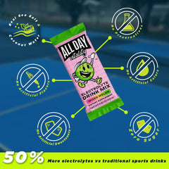 ALL DAY Vitality on-court hydration setup with electrolyte sticks for endurance