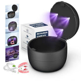 All-in-One Denture and Retainer Case with soaking, light, and storage features