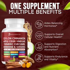 All-in-one wellness illustration with 180 capsules