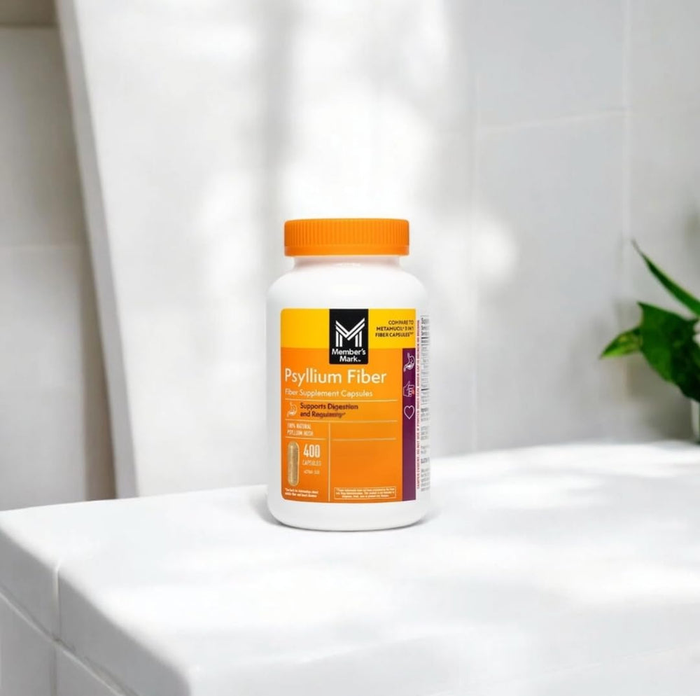 All-natural psyllium husk fiber capsules close-up