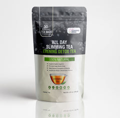 ALL SLIMMING HERBS evening tea packaging close-up emphasizing gentle cleansing blend