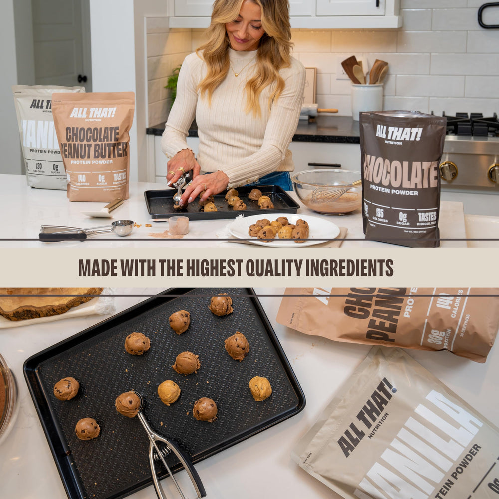 ALL THAT! NUTRITION vanilla shake with fast-absorbing whey for quick recovery.