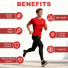 Illustration highlighting liposomal NAD+ technology and enhanced absorption