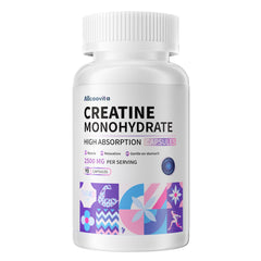 Allcoovita Creatine Monohydrate Capsules bottle — 90 capsules, 2500mg per serving