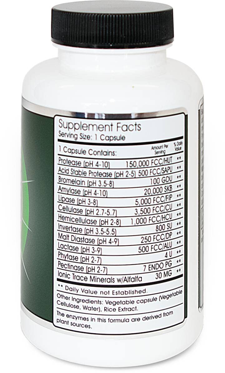 Close-up of HP90V label highlighting vegan enzymes