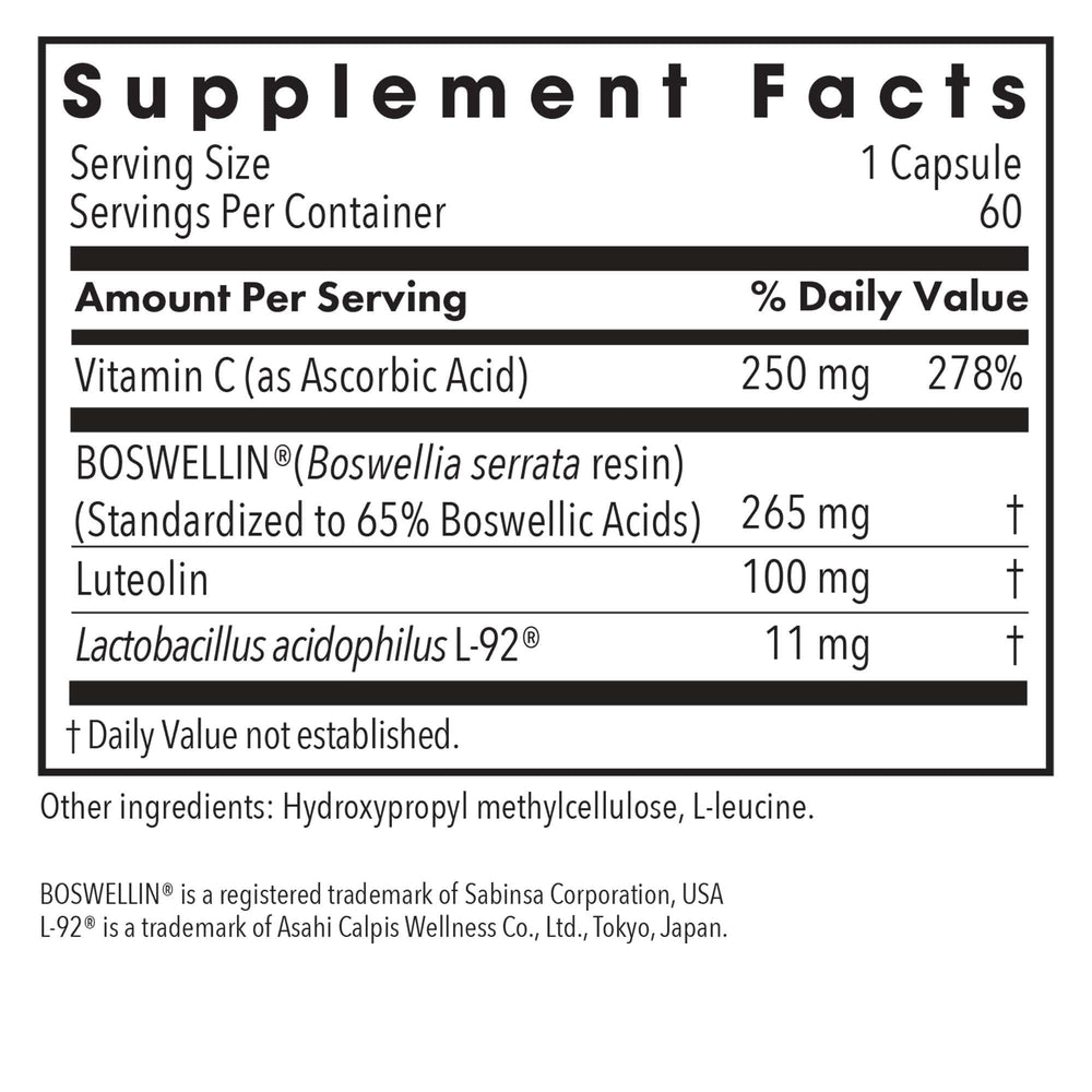 Back label with supplement facts for Aller-Aid L92