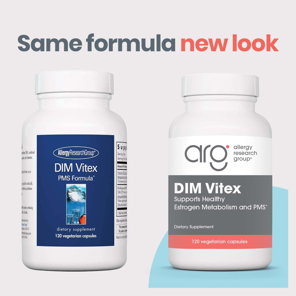 Side view of Allergy Research Group DIM Vitex supplement bottle