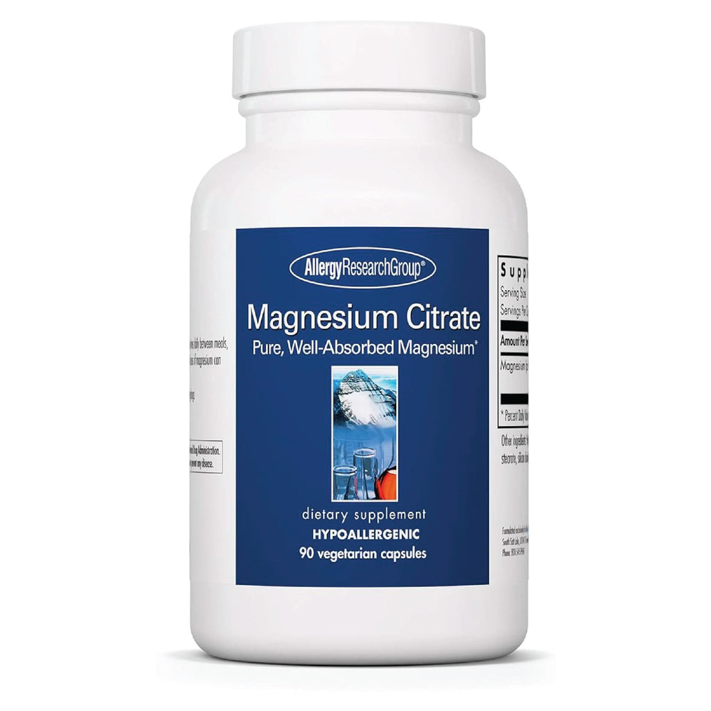 Front view of Allergy Research Group Magnesium Citrate 90 count bottle