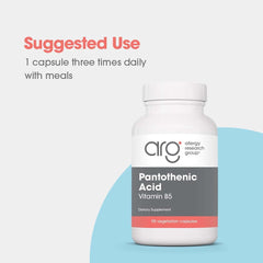 Supplement facts panel for Pantothenic Acid 500mg