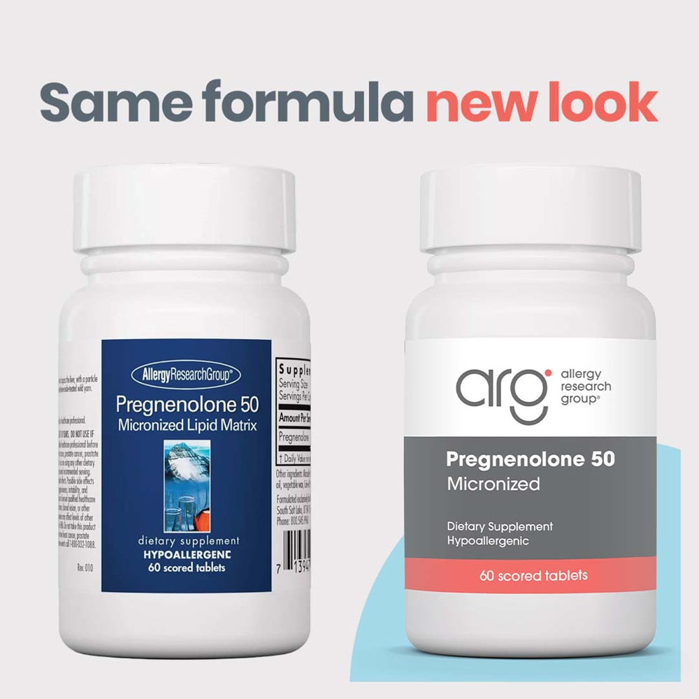 Close-up of Pregnenolone 50 mg tablets in bottle