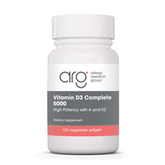 Bottle of Allergy Research Group Vitamin D3 Complete 5000 IU – 120 Veggie Softgels