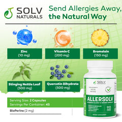 Vegan, non-GMO, allergen-free labels on ALLERSOLV packaging