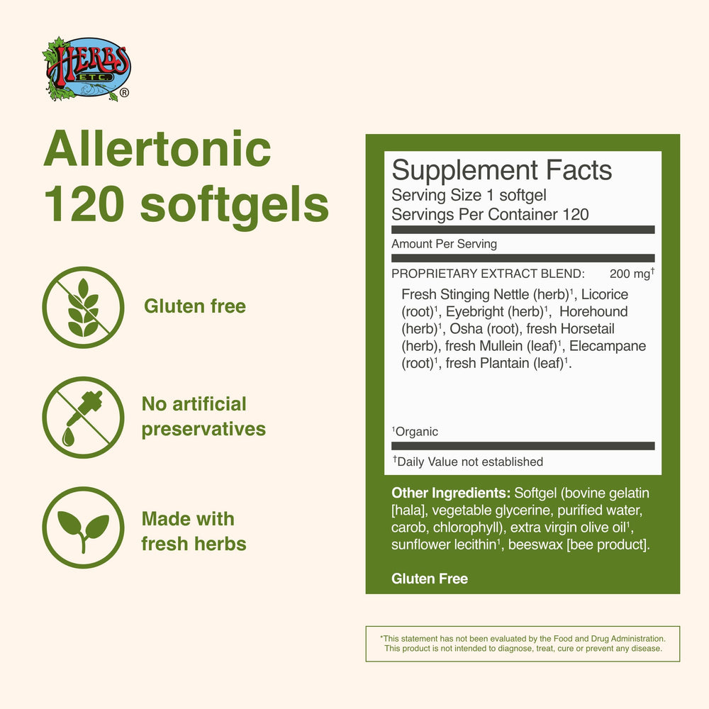 Herbal ingredients used in Allertonic: nettle, licorice root, horsetail