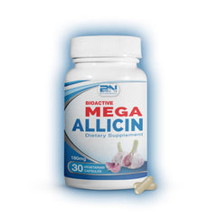 Allicin from garlic in odor-controlled vegetarian capsules (180 mg per capsule).