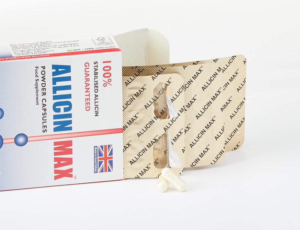 Bottle label showing Allicin Max ingredients