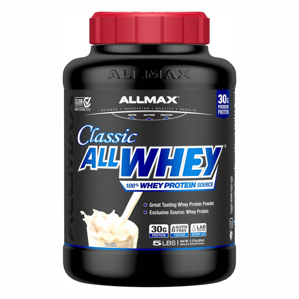 Allmax AllWhey Classic Vanilla 5lb tub front for quick high-protein shakes