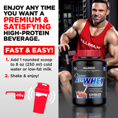 Mixing bowl with Allmax AllWhey Cookies and Cream blended smoothly