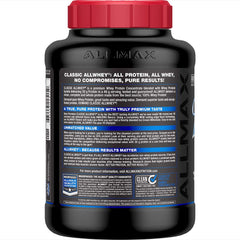 Allmax ALLWHEY Cookies and Cream top scoop-lock showing easy scoop retrieval after workouts