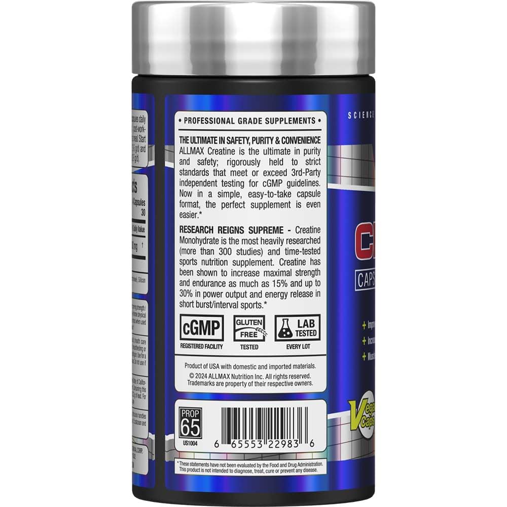 ALLMAX Creatine Monohydrate Capsules bottle – back label