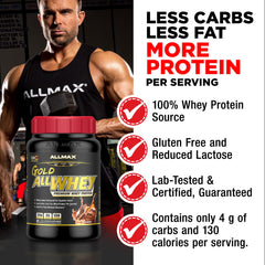 ALLMAX Gold ALLWHEY Chocolate-label-closeup emphasizes gluten-free, clean ingredients.