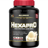 Allmax HEXAPRO French Vanilla tub front highlighting premium protein for quick daily shakes