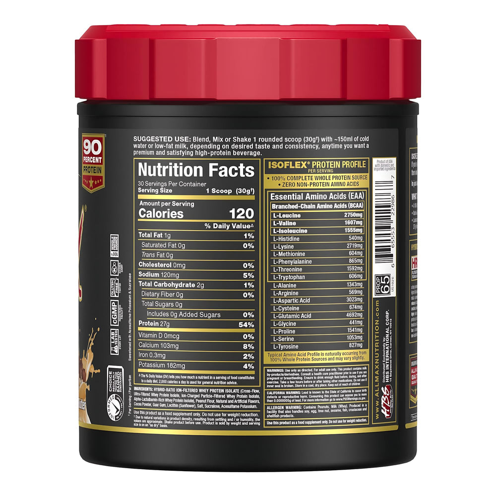 ALLMAX ISOFLEX scoop dispenses powder for quick, clean mixing.