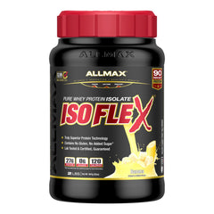 AllMAX ISOFLEX Whey Protein Isolate Banana 2 lb tub label