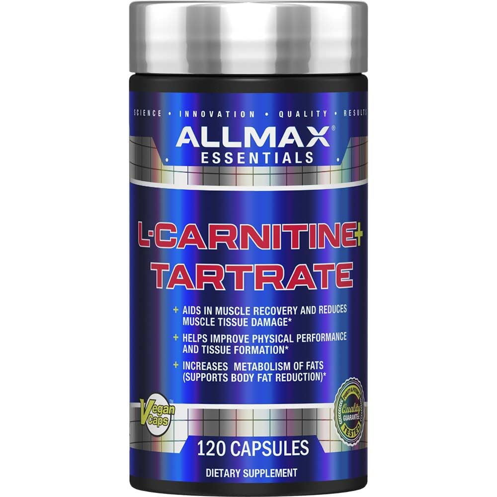 ALLMAX L-Carnitine Tartrate bottle front shows packaging for daily energy support