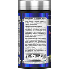 ALLMAX L-Carnitine Tartrate capsules close-up highlighting stimulant-free design