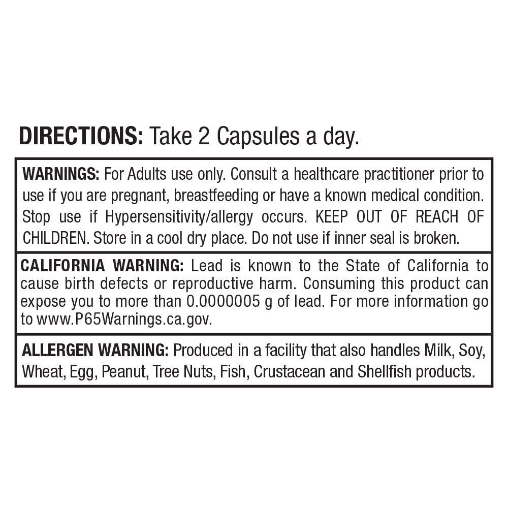 Nutrition facts panel for ALLMAX Lion's Mane 60 veggie capsules