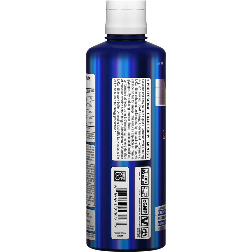 Allmax Liquid L-Carnitine being poured for quick absorption and stimulant-free energy