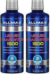 ALLMAX Liquid L-Carnitine 1500 + Vitamin B5 Blue Raspberry 16 oz (473 ml) Pack of 2