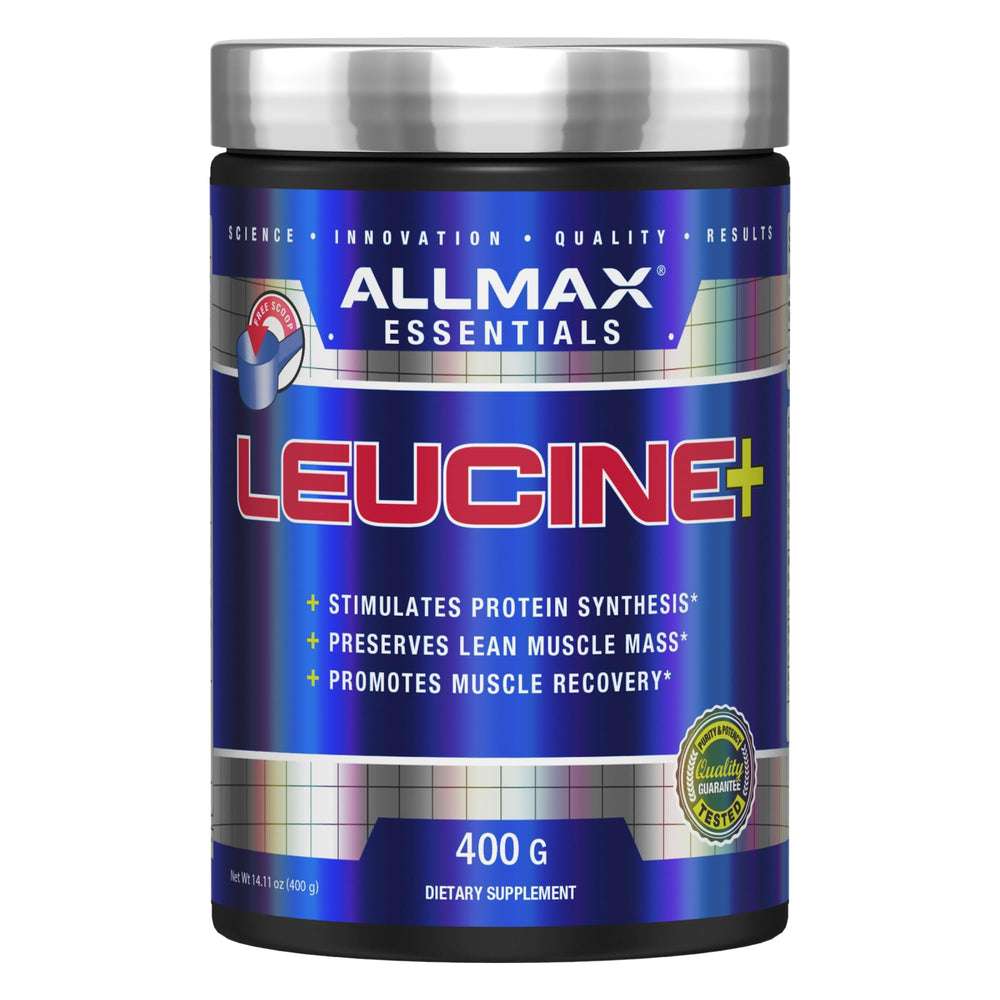 ALLMAX Leucine 5000 mg bottle viewed from the side