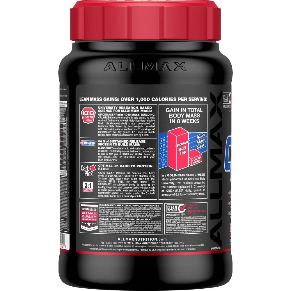 ALLMAX QuickMass chocolate protein scoop, precise serving for consistent nutrition.