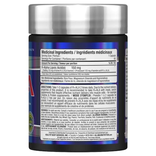 Nutrition facts panel for Allmax R+ALA 60 Capsules