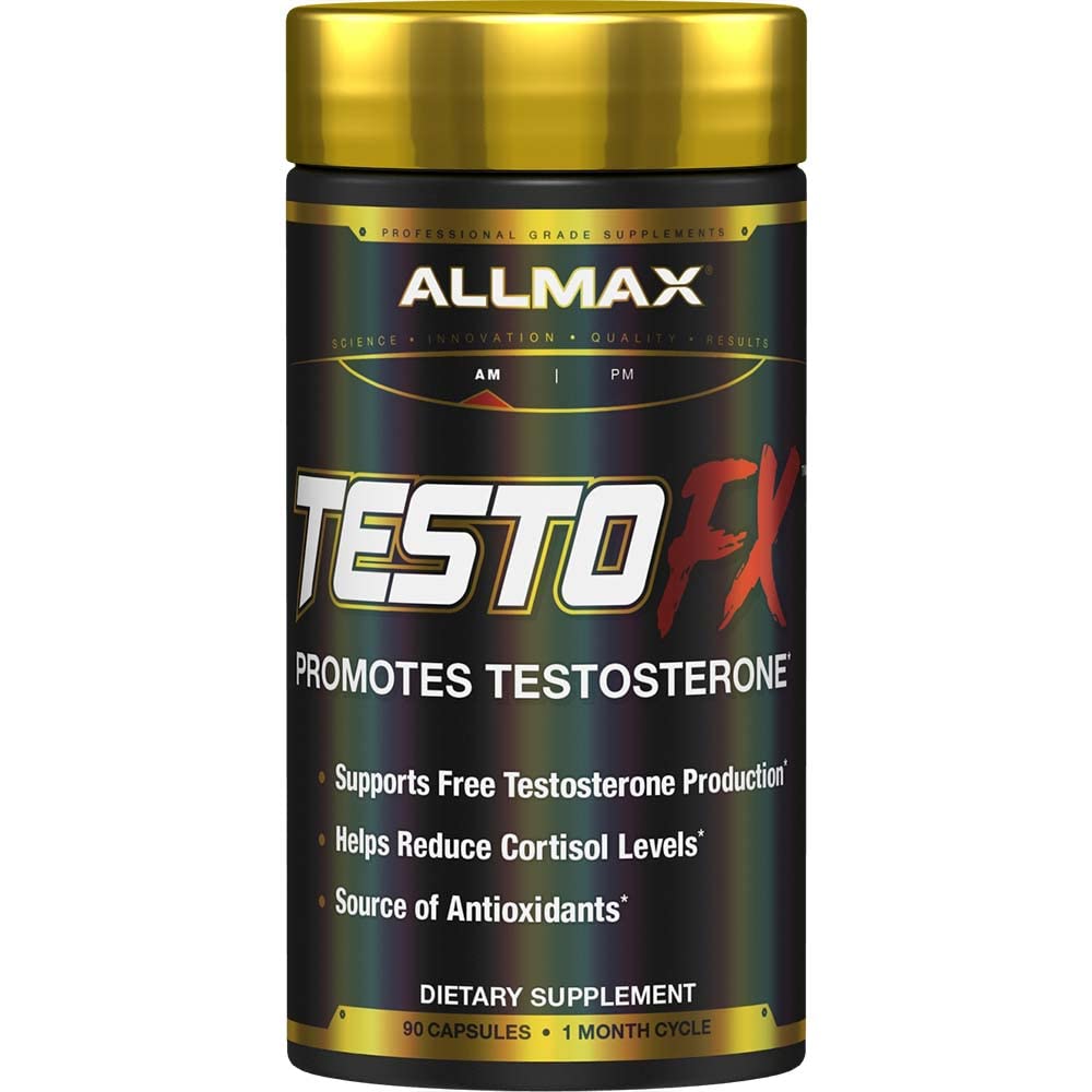 Allmax TestOFx bottle front with capsules for daily vitality support.