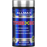 ALLMAX TRIBX90 bottle label highlighting Bulgarian Tribulus for natural performance support.