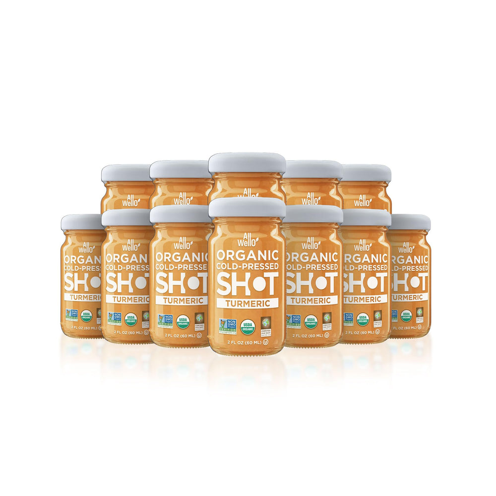 Front view of ALLWELLO Cold-Pressed Turmeric Shot bottle (60 mL)