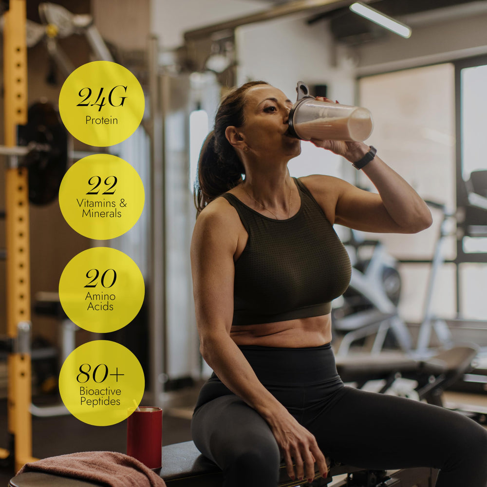 Almased glass-with-shake image evokes a refreshing energy-boosting option.