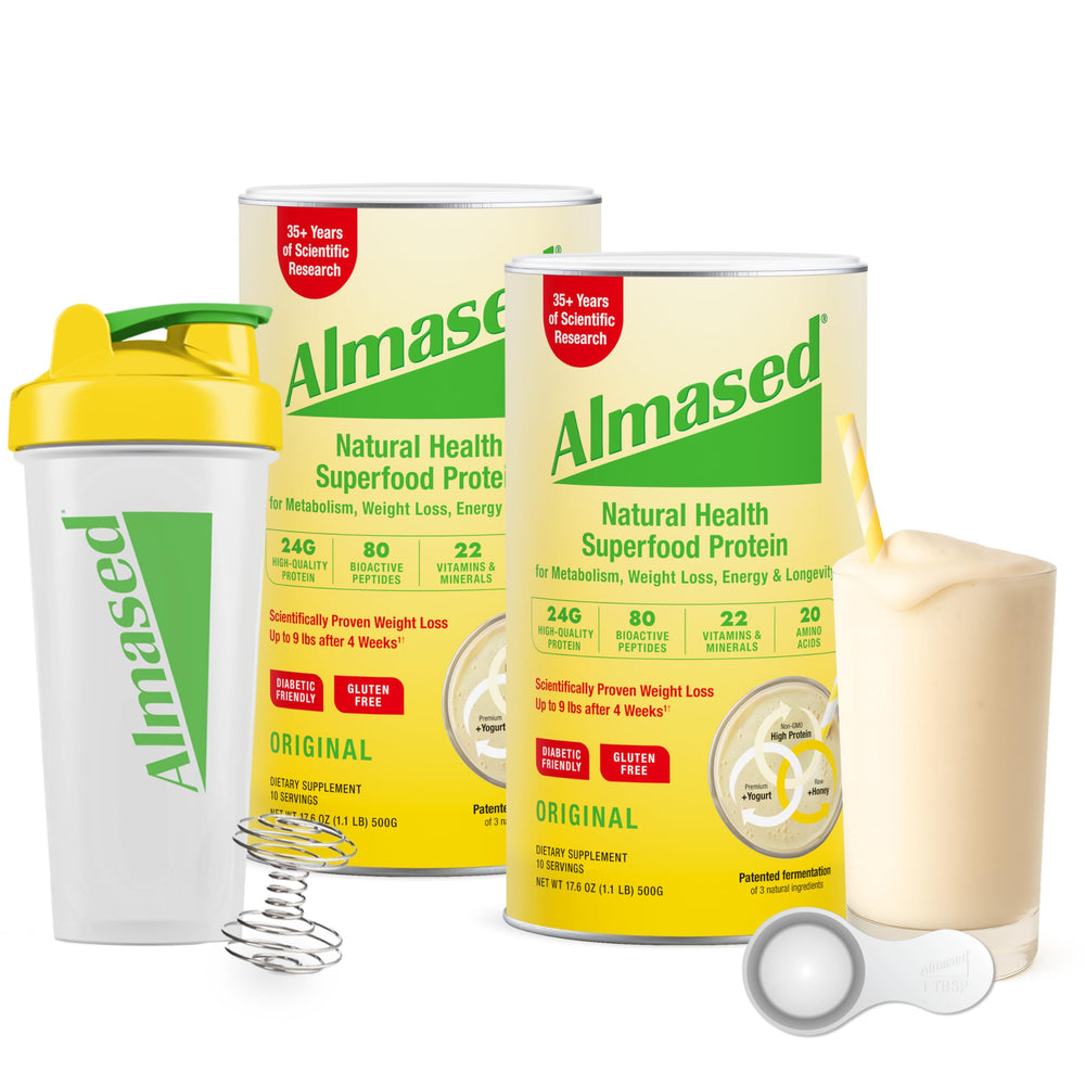 Almased original protein powder jar for weight loss support and meal replacement