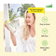 Almased Protein Shaker Bottle dishwasher safe design simplifies cleanup after workouts.