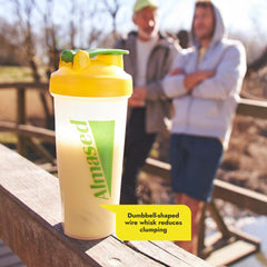 Almased Protein Shaker Bottle gym bag ready design fits in any bag.