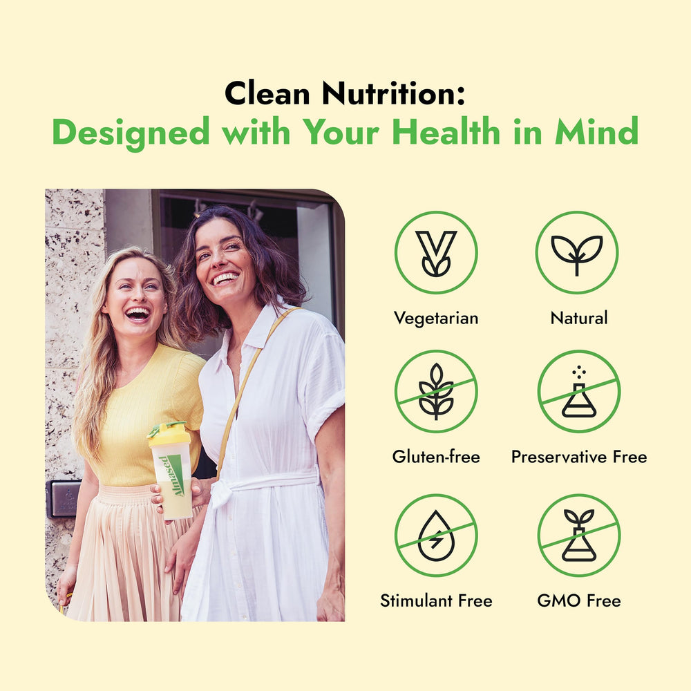 Almased Vanilla shake closeup highlighting creamy texture.