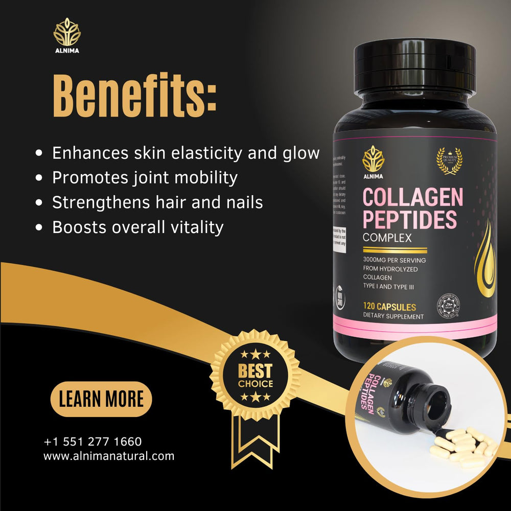 Close-up of collagen peptides capsules bottle